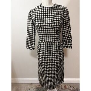 Vintage 1960's Gay Gibson Houndstooth Dress 3/4 Sleeve Cinched Waist Size 4‎